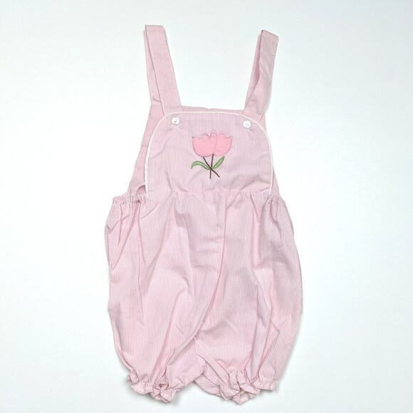 Vintage Sweet Temptations Sunsuit Girls Size 18m Pink Stripe Tulip Bubble Romper - Picture 1 of 3